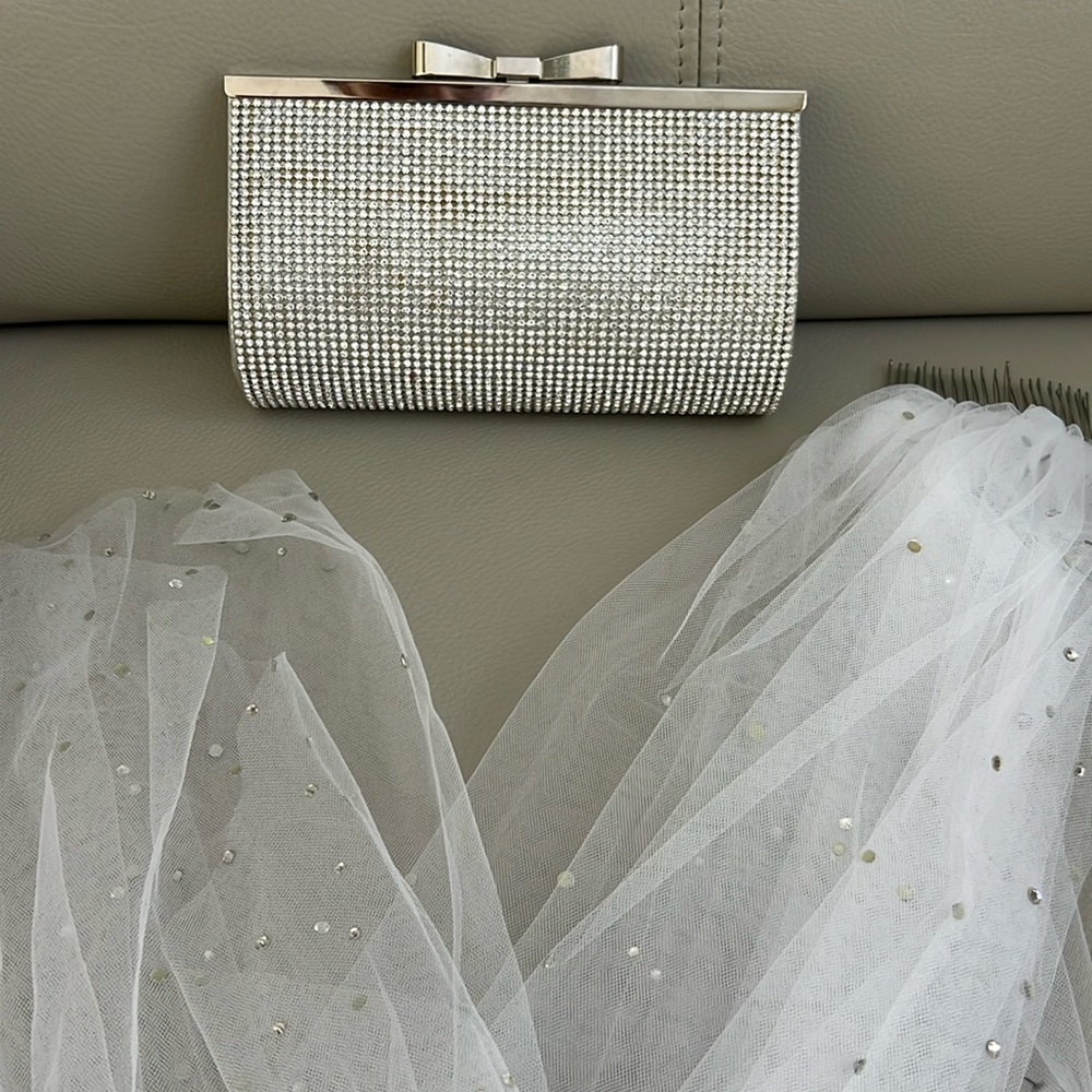 Bride Halloween Costume: rhinestone clutch with comb veil